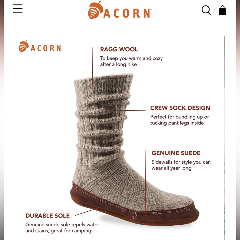 Acorn Gray Genuine Leather Slipper Alternative Socks Unisex M (9-11.5)